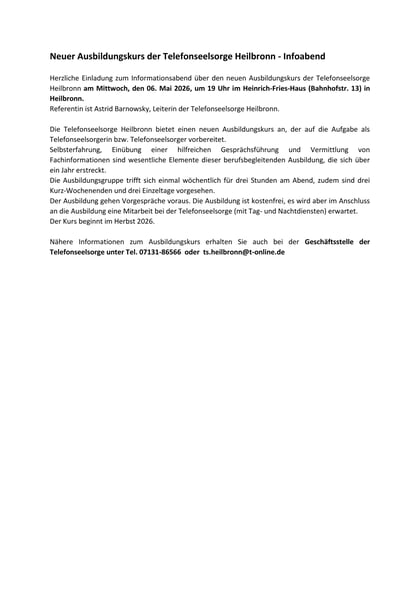 Ausbildungskurs Telefonseelsorge